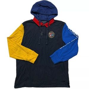 RARE 90s Vintage Tommy Hilfiger Color Block Rugby Polo Hoodie Size XL